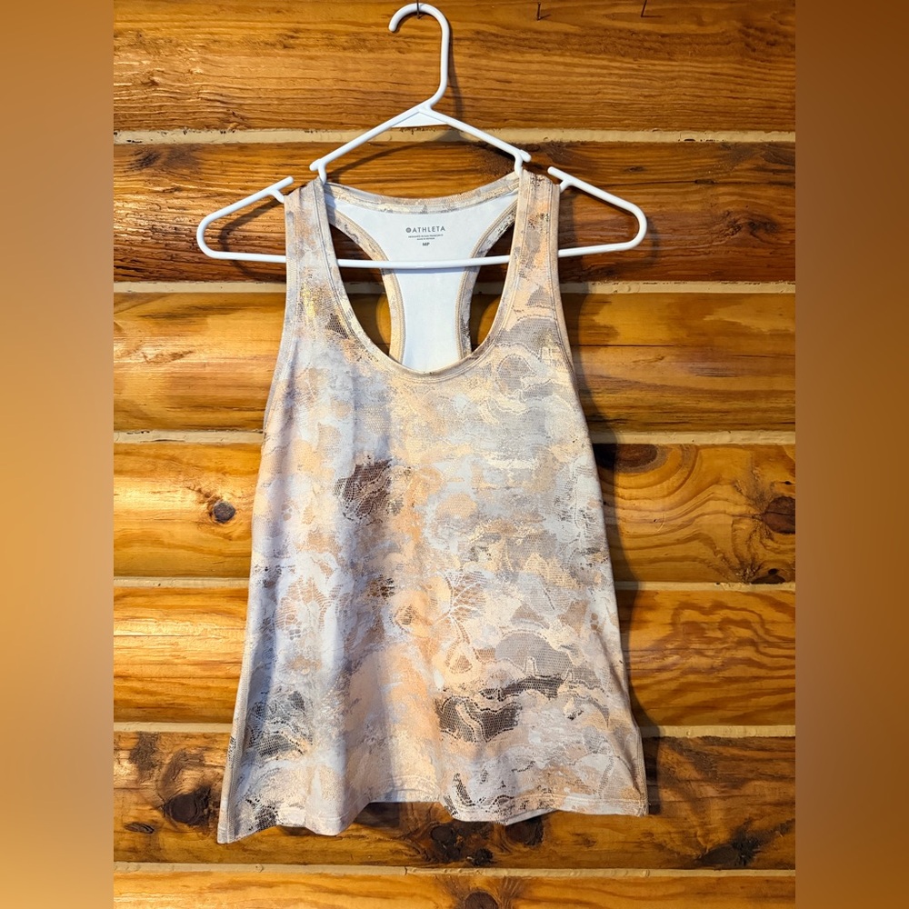 Athleta Women's Patterned Tank Top in Shimmery Cream and Gold